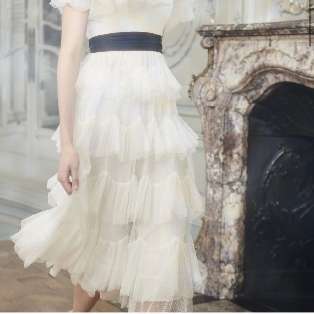 Needle & Thread White Tulle Tiered Midi Dr…